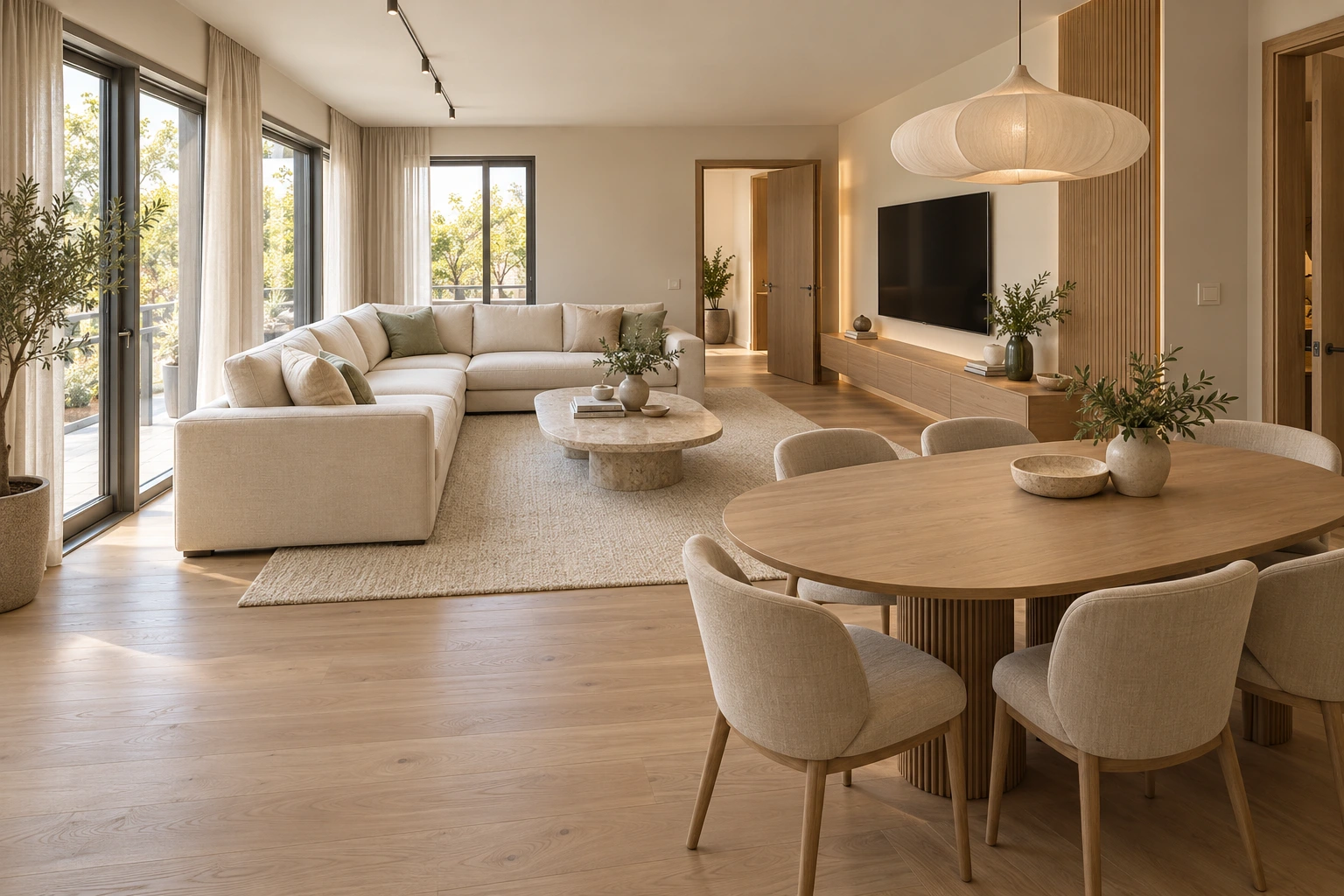 Condominiu — living și dining cu mobilier modern